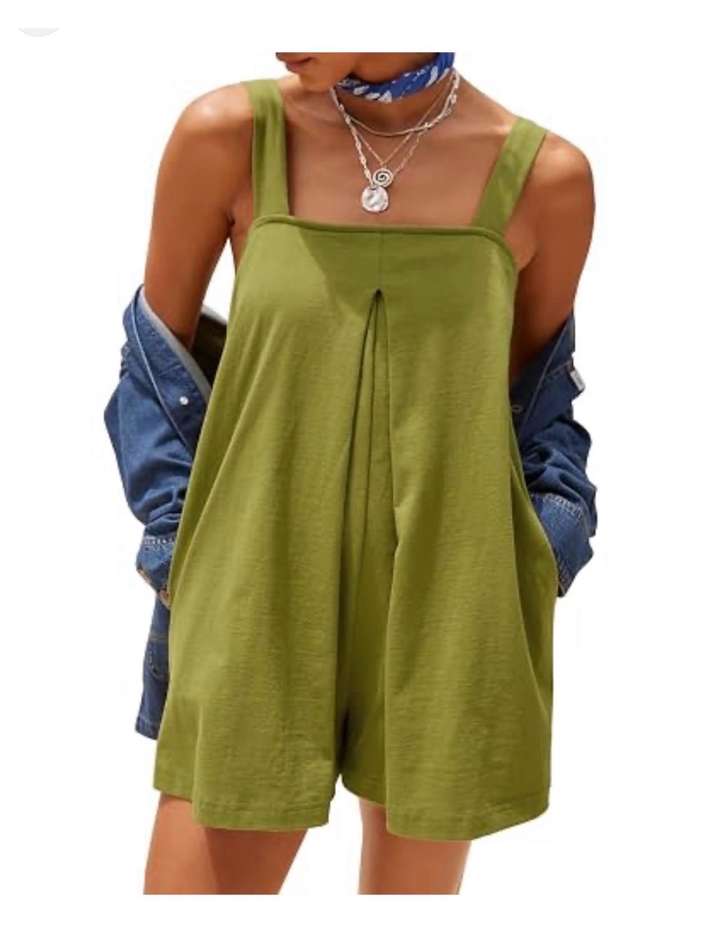 FP Movement by Free People Olive Green Wide-Strap Jumpsuit Romper